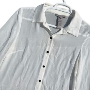 Sharon Young Button Up Shirt Womens M White Sheer Long Sleeve Top Minimalist